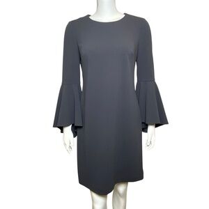 Calvin Klein A Line Dress Women's Size 8 Long Flounce Sleeve Gray Stretch